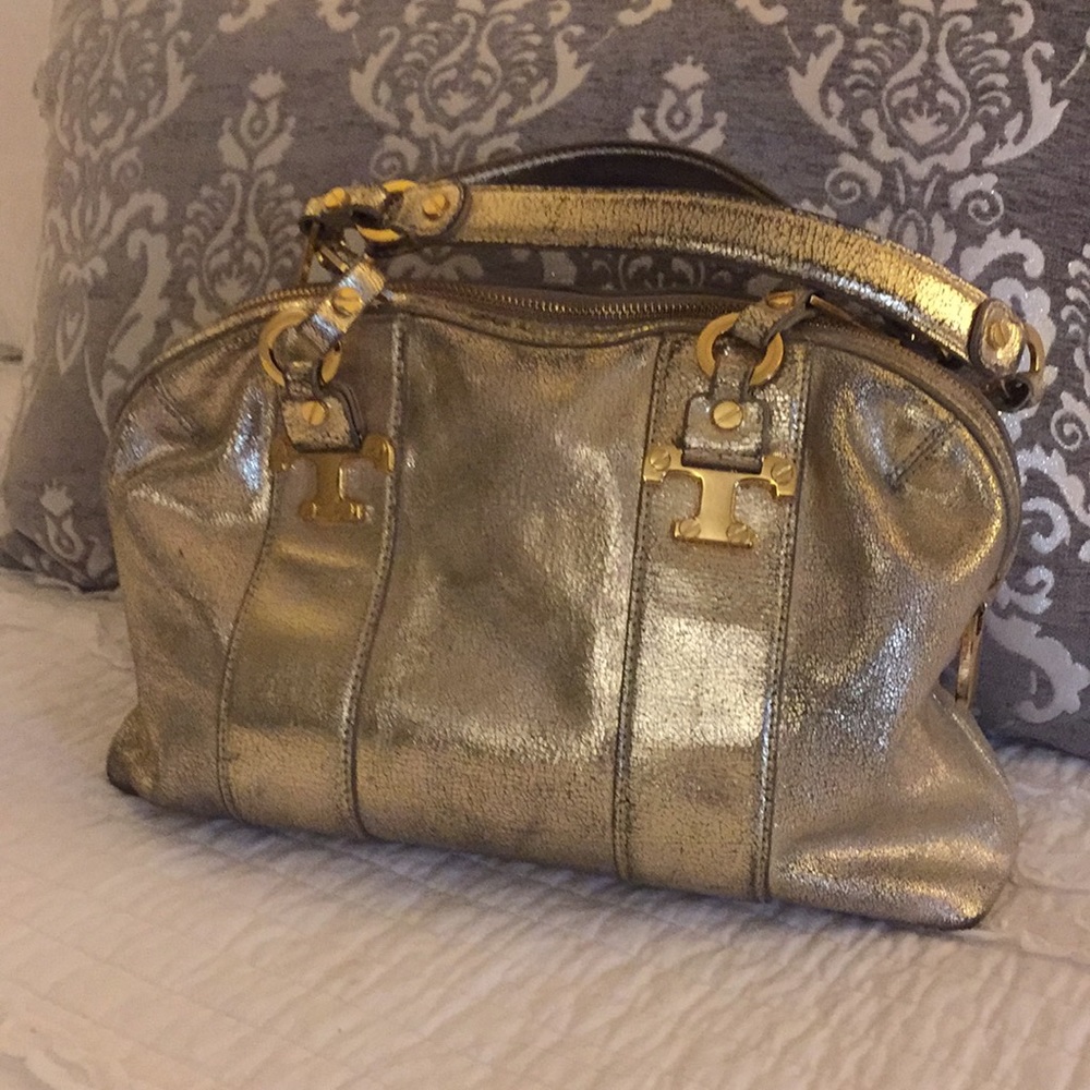 Tory Burch Distressed Leather Bowler Handbag